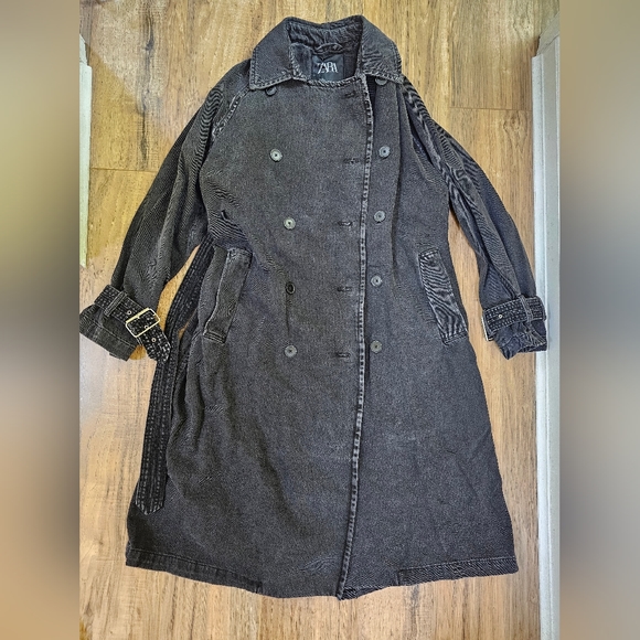 ZARA COLLECTION DENIM TRENCH, grey, size US M - Picture 5 of 9